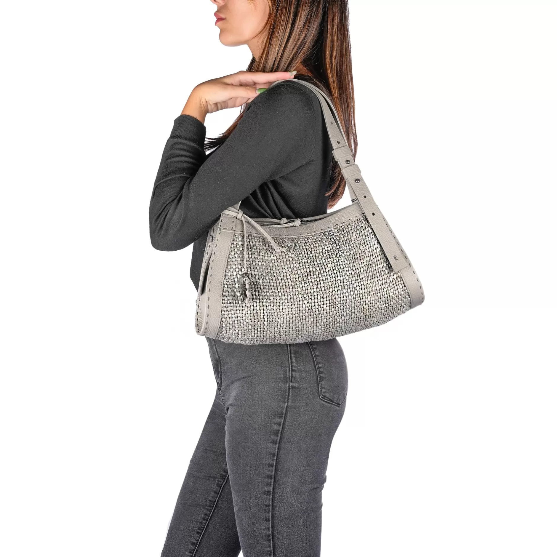 Outlet Boa Bauletto M Intreccio Madreperla Light Grey Bags