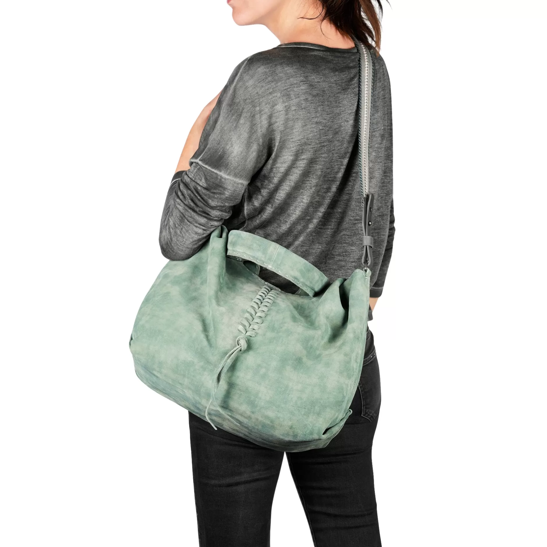 Shop Canotta Ricamo L Camoscio Agave Green Bags