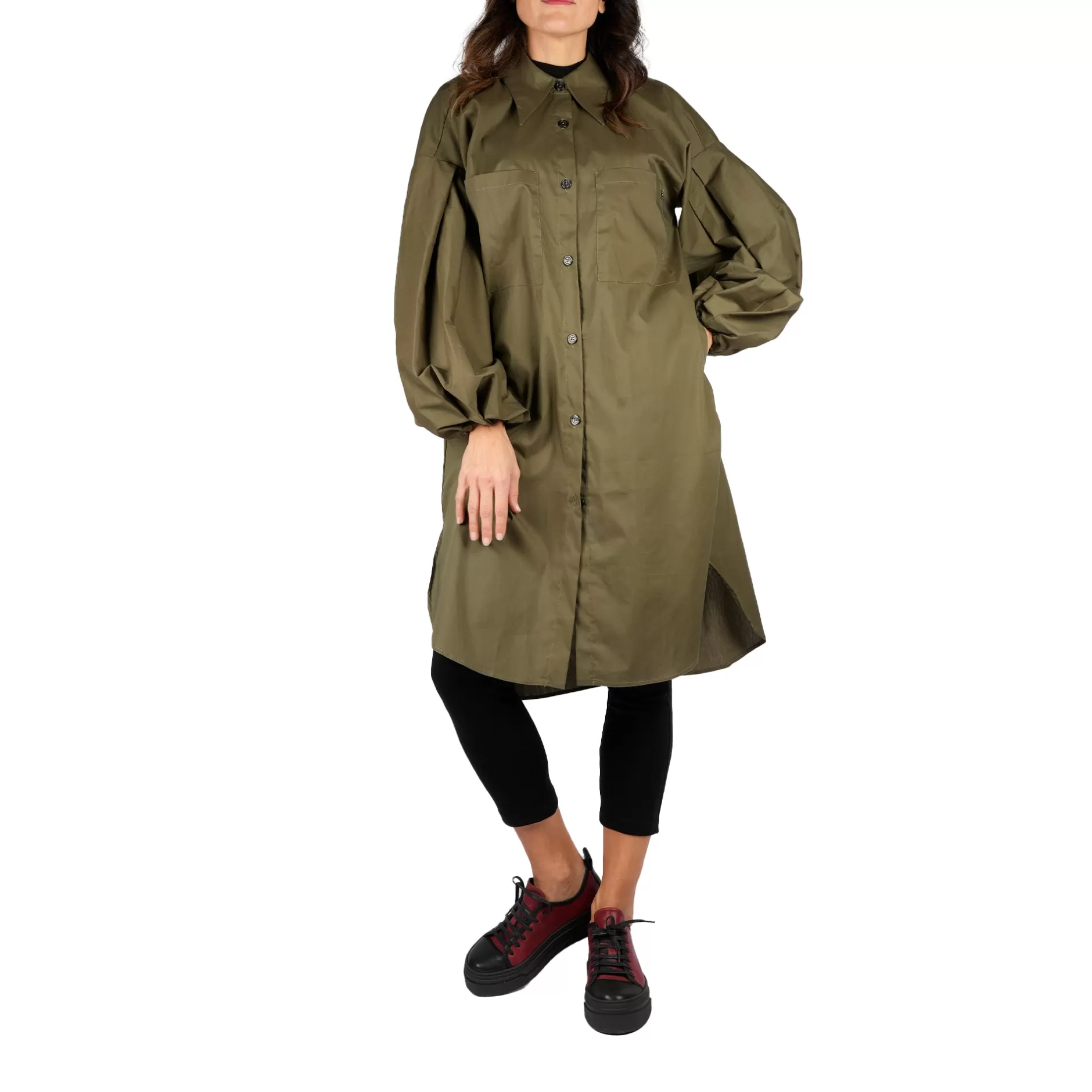 Online Cottone Dress Olive Green Women Coats And Clothes