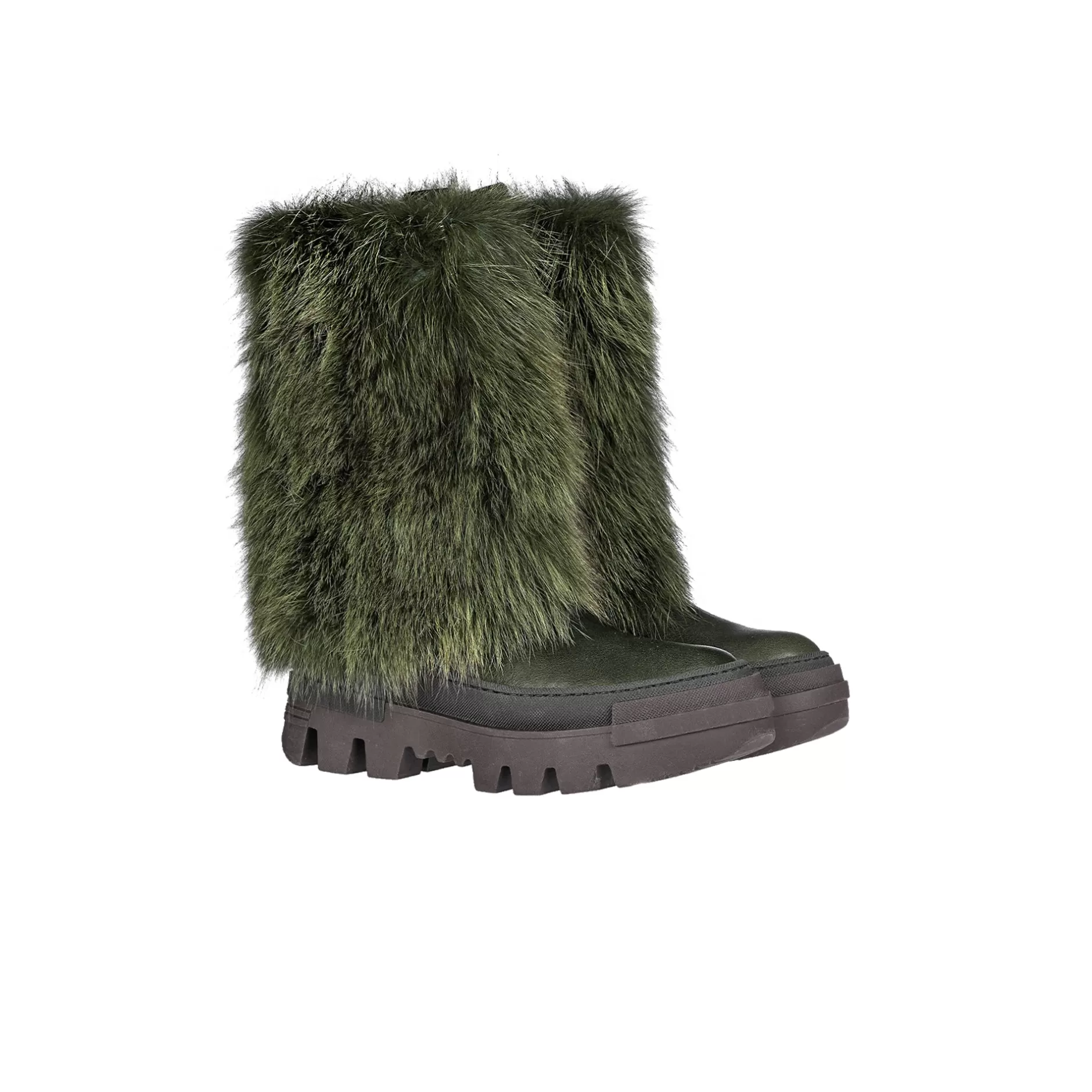 Cheap Fur Combat Boot Messico Dark Green Shoes