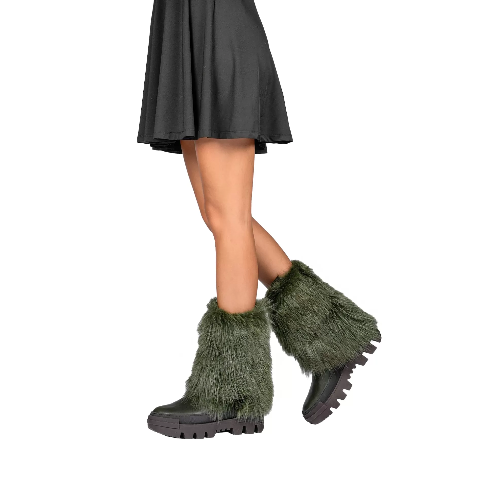 Cheap Fur Combat Boot Messico Dark Green Shoes