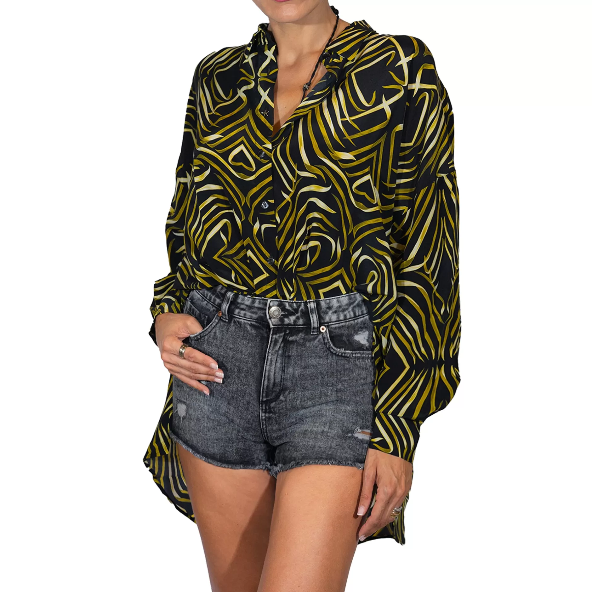 New Printed Silk Shirt Black Women Coats And Clothes