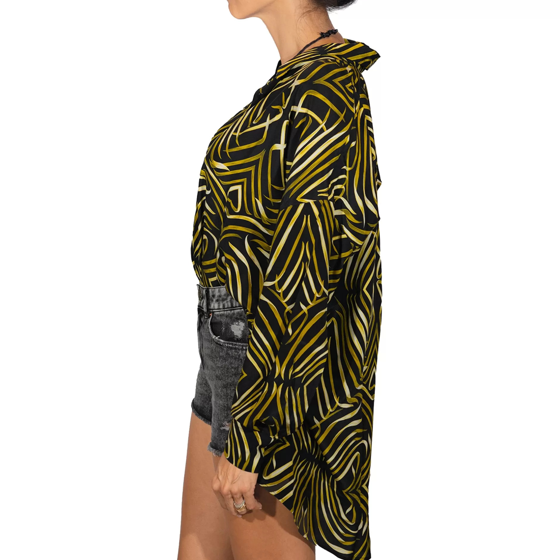 New Printed Silk Shirt Black Women Coats And Clothes